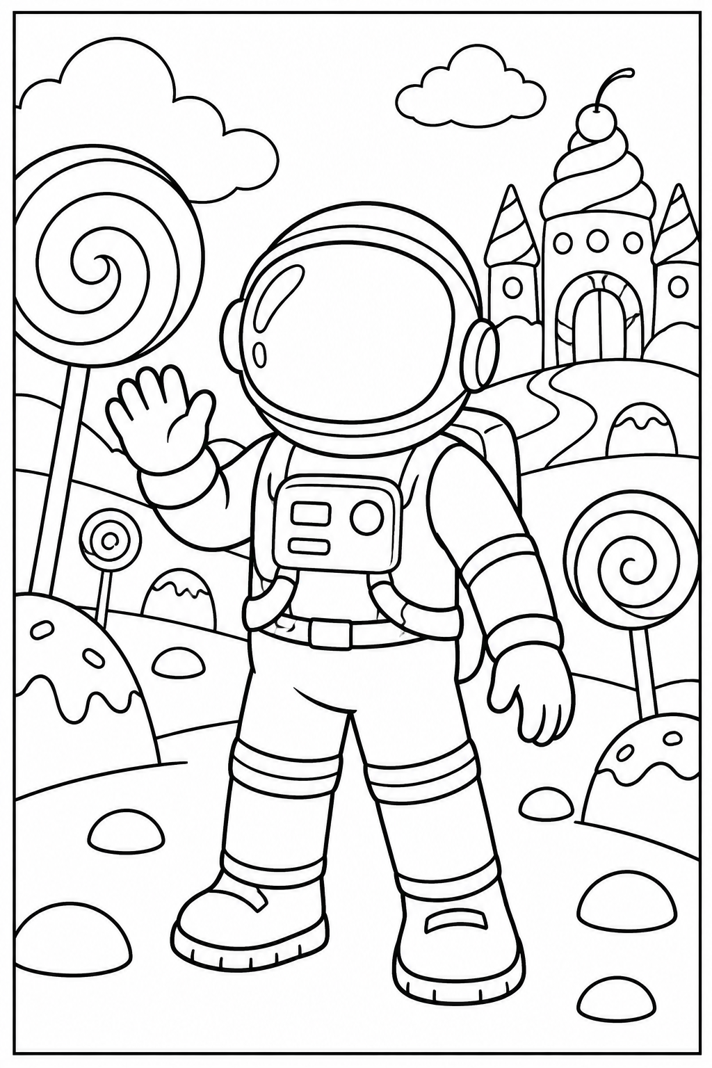 Astronaut — Snoepjesland — kleurplaat om te printen