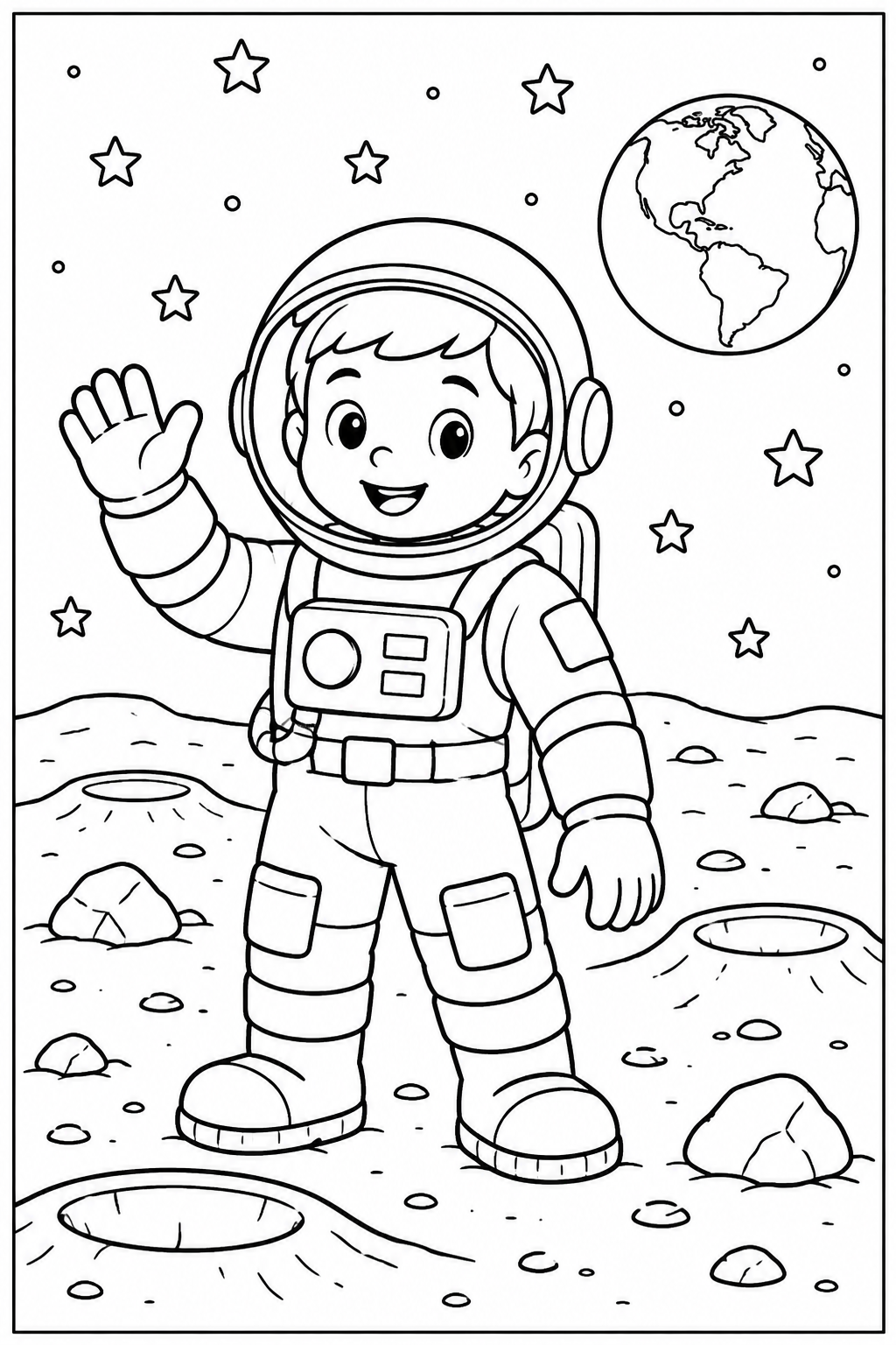 Astronaut — Op de maan — kleurplaat om te printen
