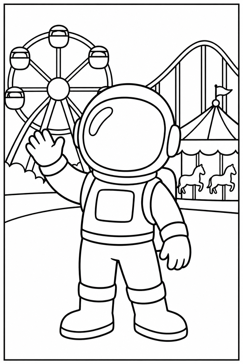 Astronaut — In het pretpark — kleurplaat om te printen