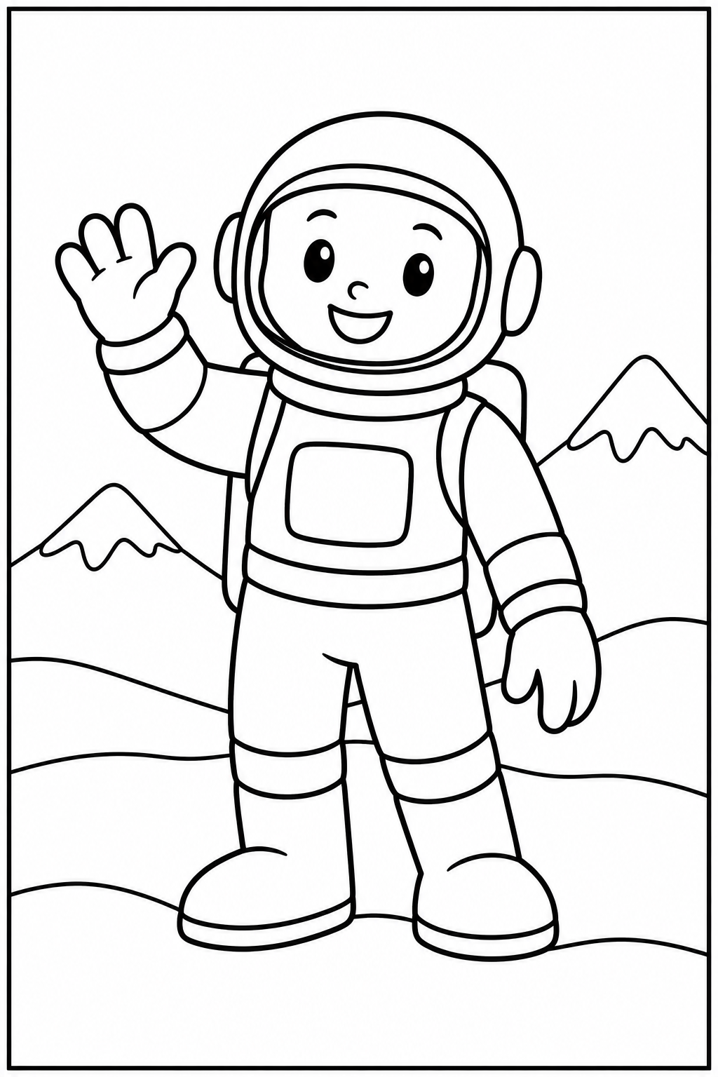 Astronaut — In de sneeuw — kleurplaat om te printen