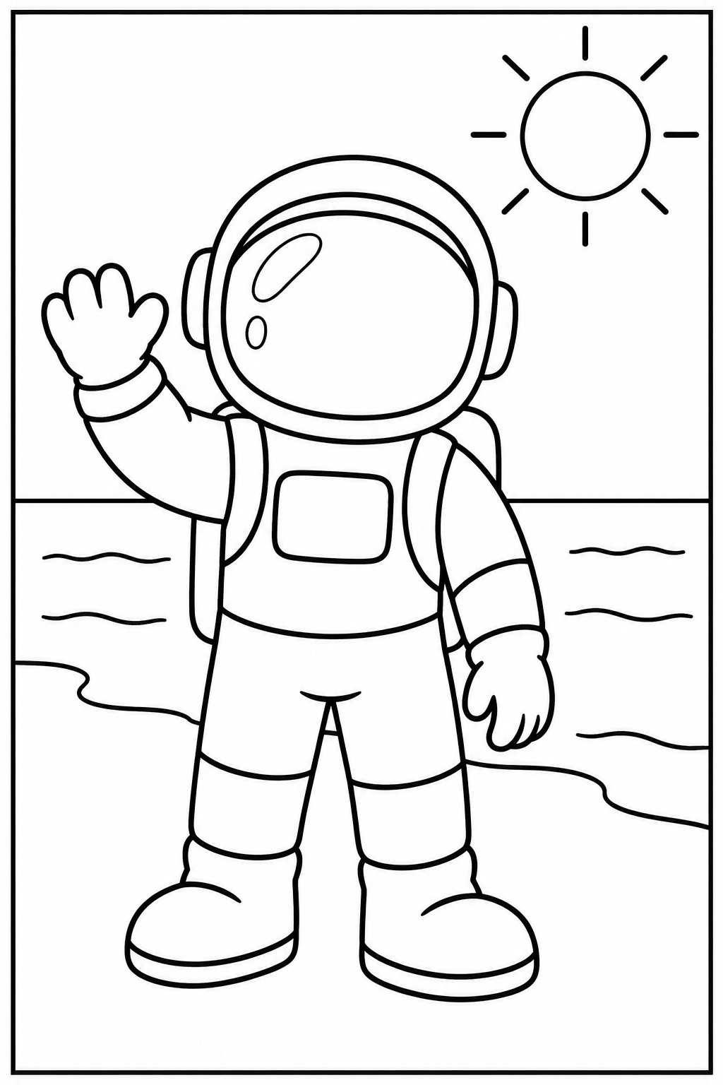 Astronaut — Op het strand — kleurplaat om te printen