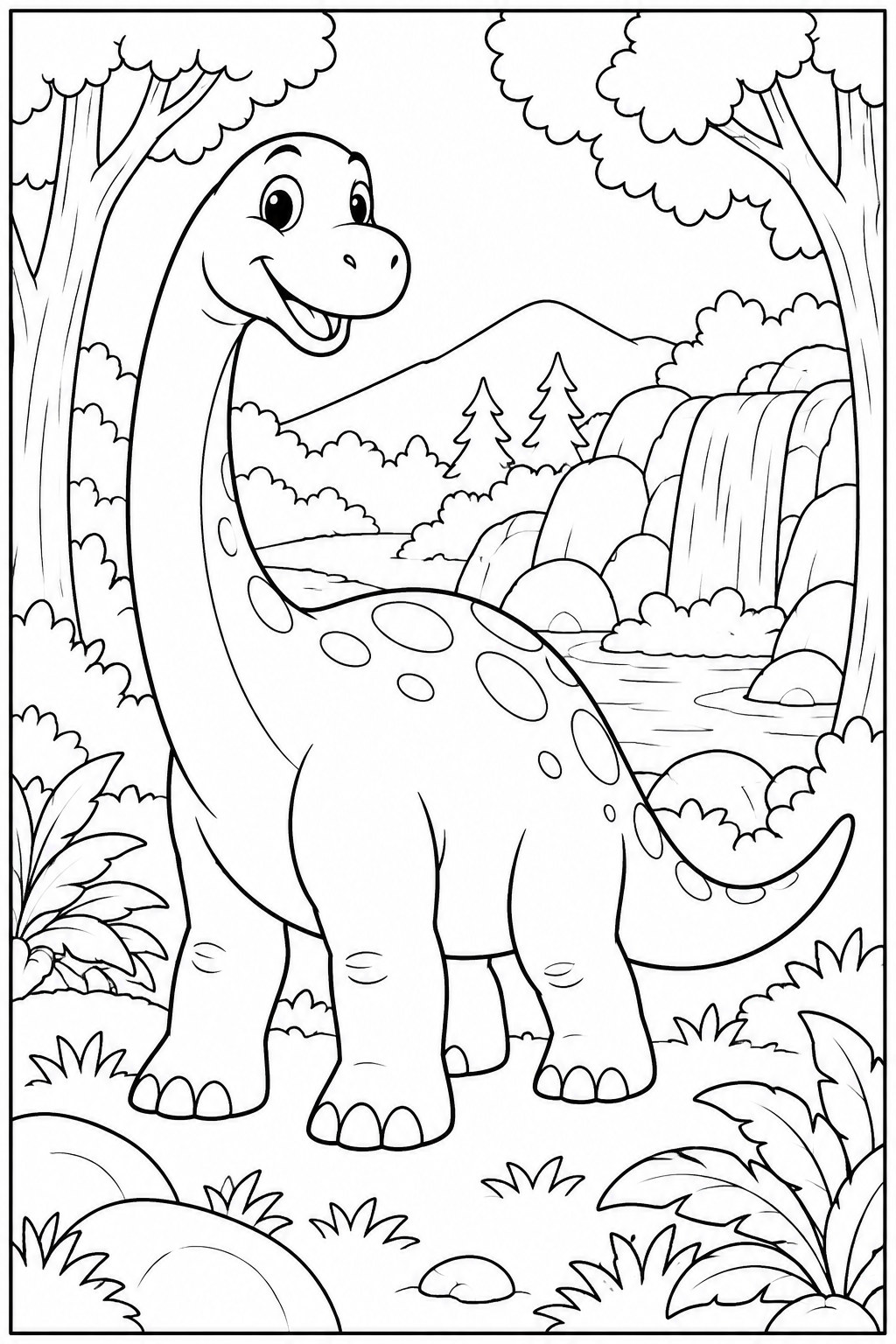 Dino — In het bos — kleurplaat om te printen