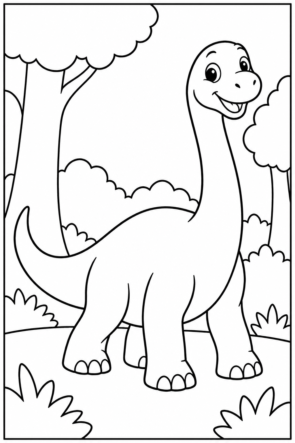 Dino — In het bos — kleurplaat om te printen