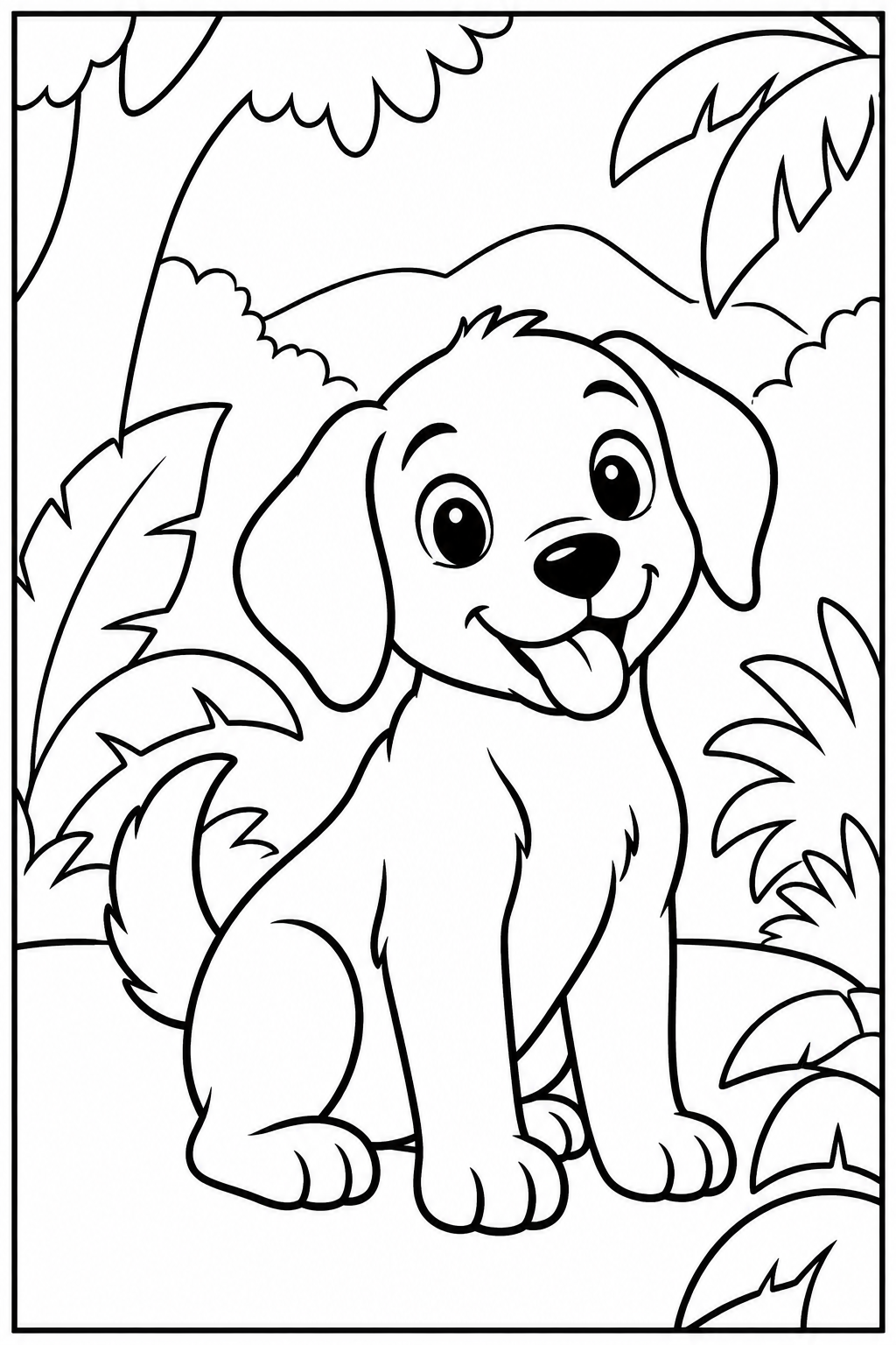 Hond — In de jungle — kleurplaat om te printen