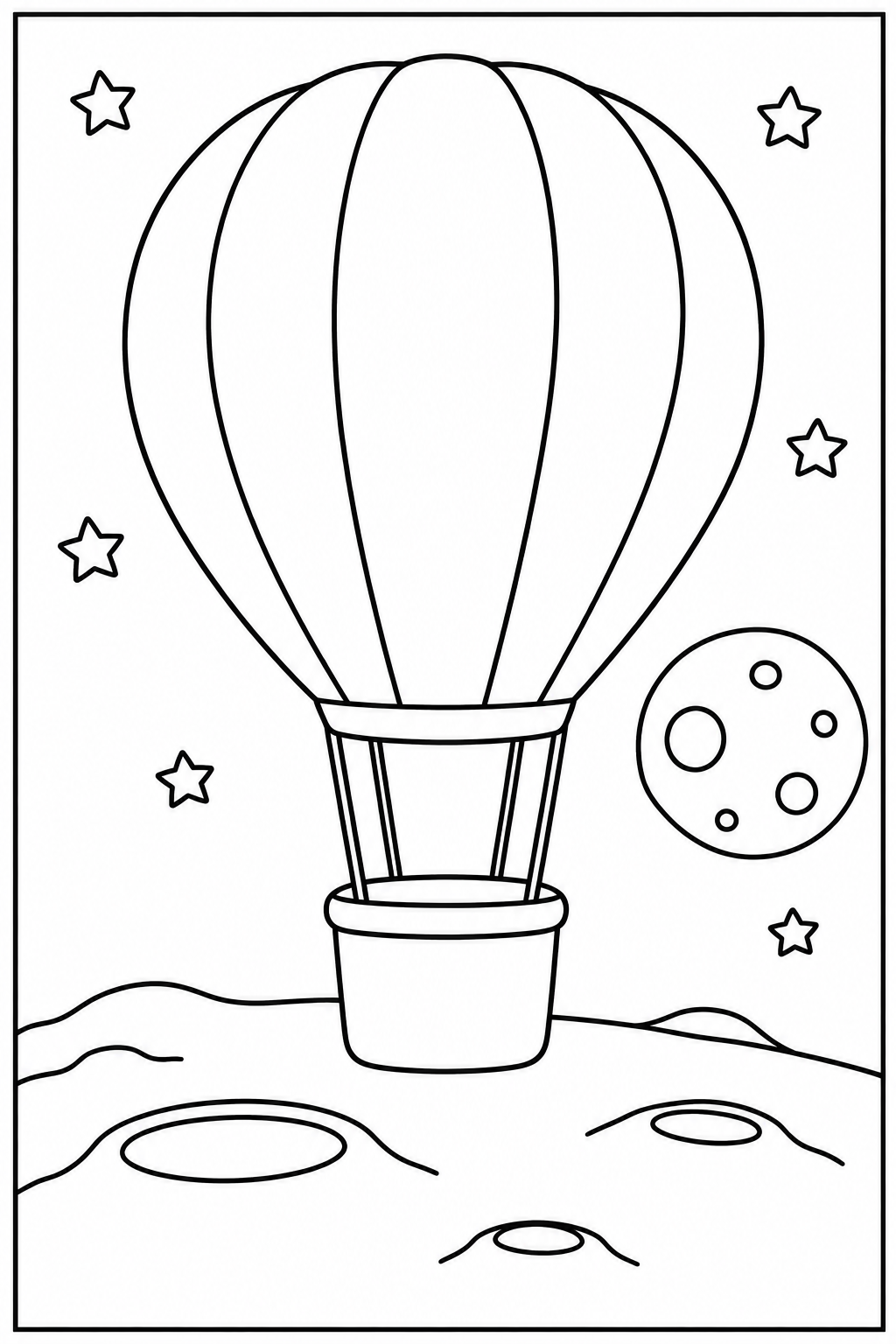 Luchtballon — Op de maan — kleurplaat om te printen