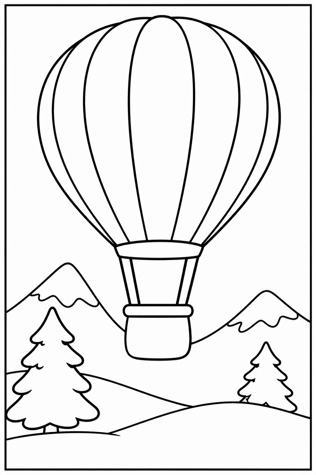 Luchtballon — In de sneeuw — kleurplaat om te printen