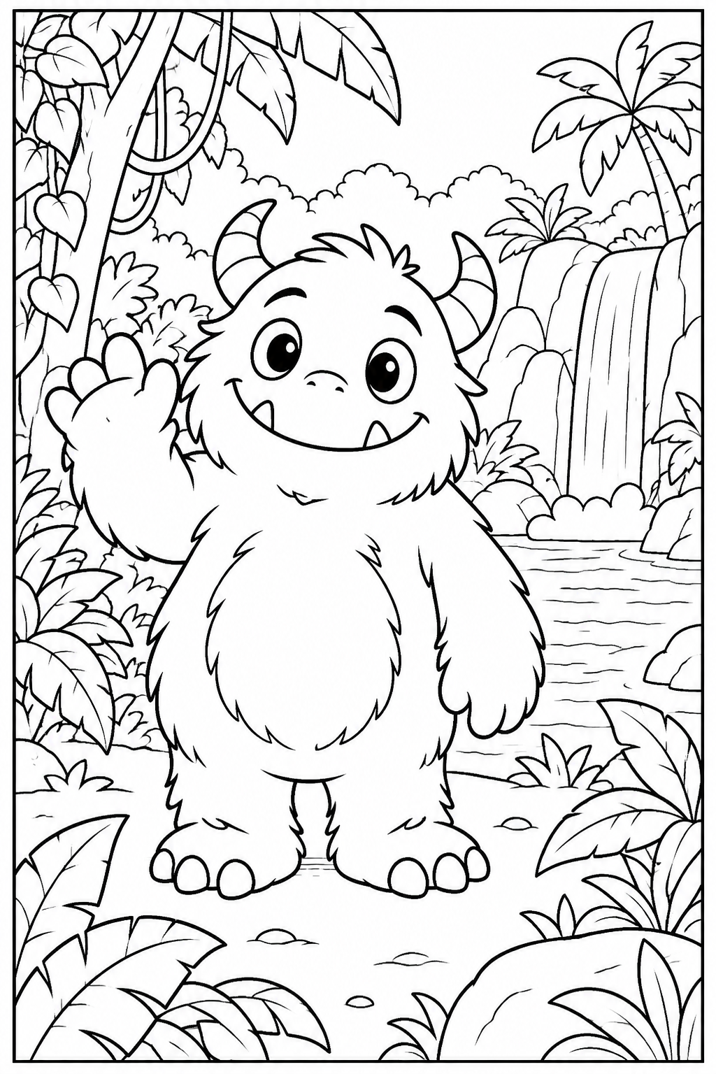 Lief monster — In de jungle — kleurplaat om te printen