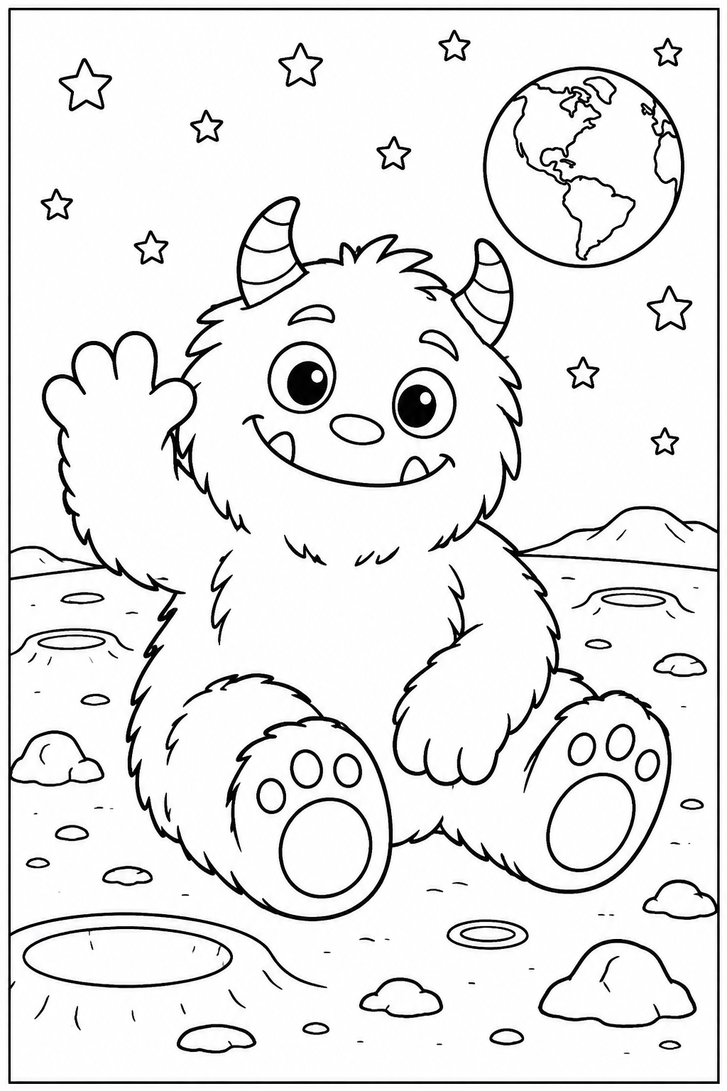 Lief monster — Op de maan — kleurplaat om te printen