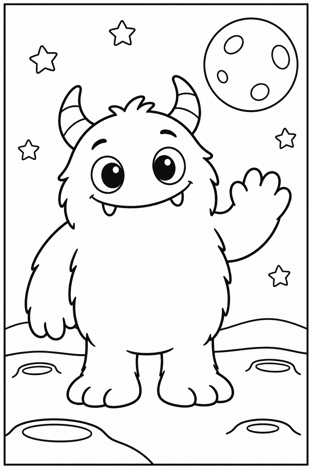 Lief monster — Op de maan — kleurplaat om te printen