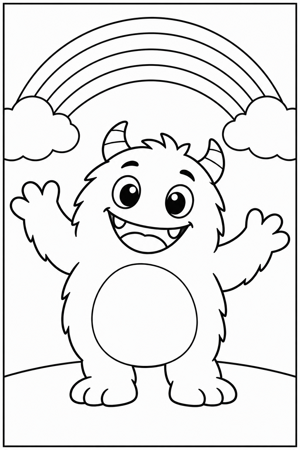 Lief monster — Bij de regenboog — kleurplaat om te printen