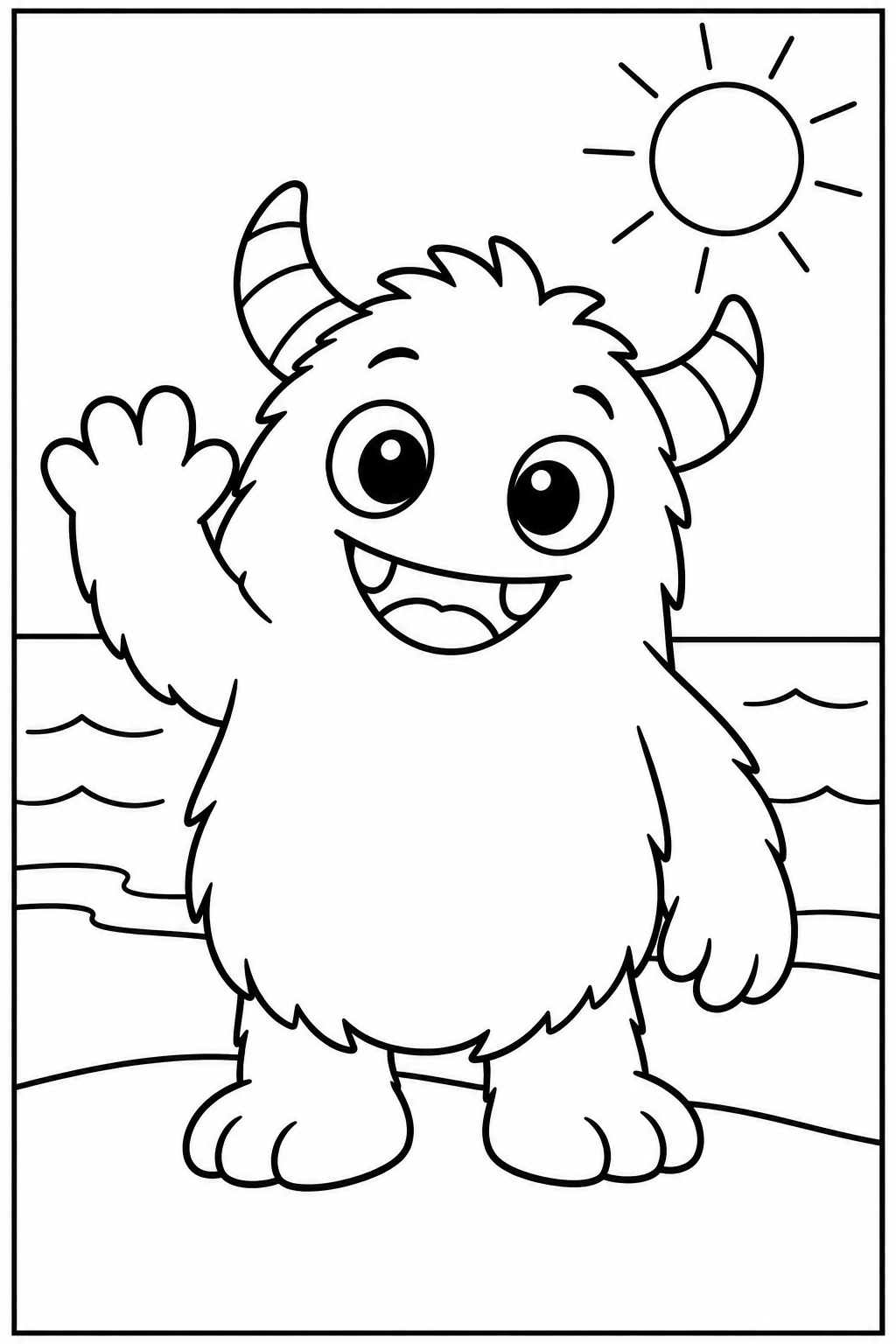Lief monster — Op het strand — kleurplaat om te printen
