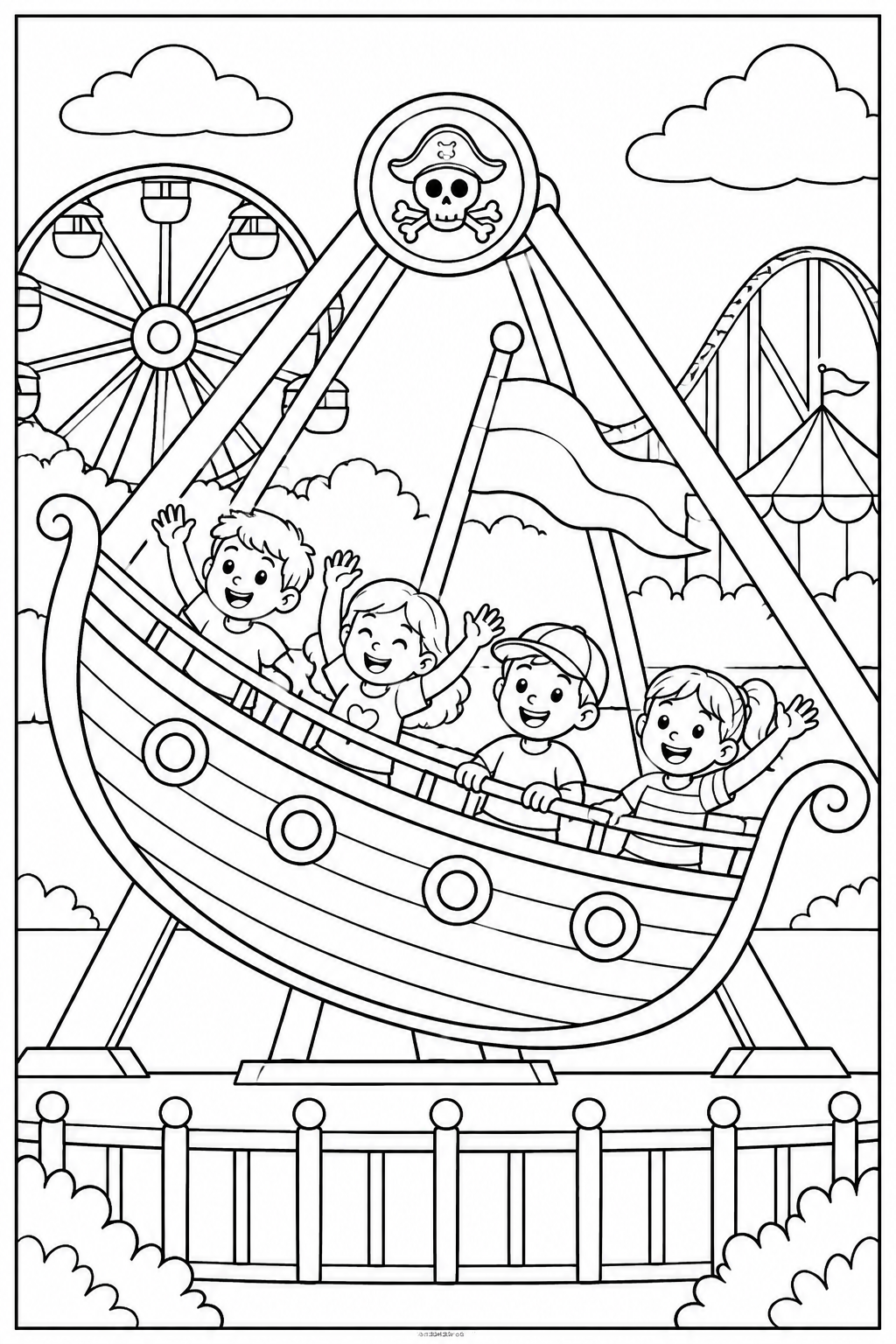 Piratenschip — In het pretpark — kleurplaat om te printen