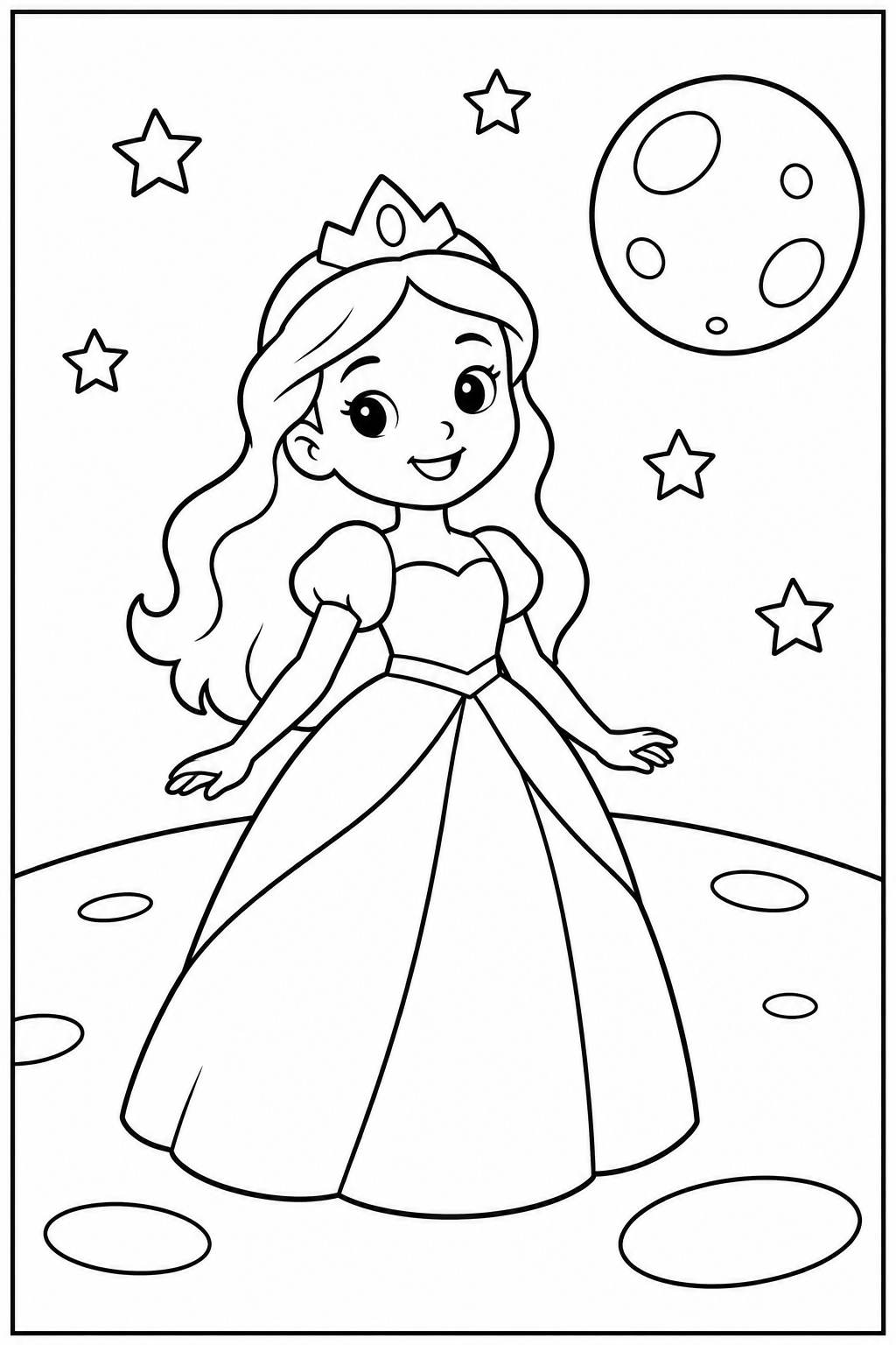Prinses — Op de maan — kleurplaat om te printen