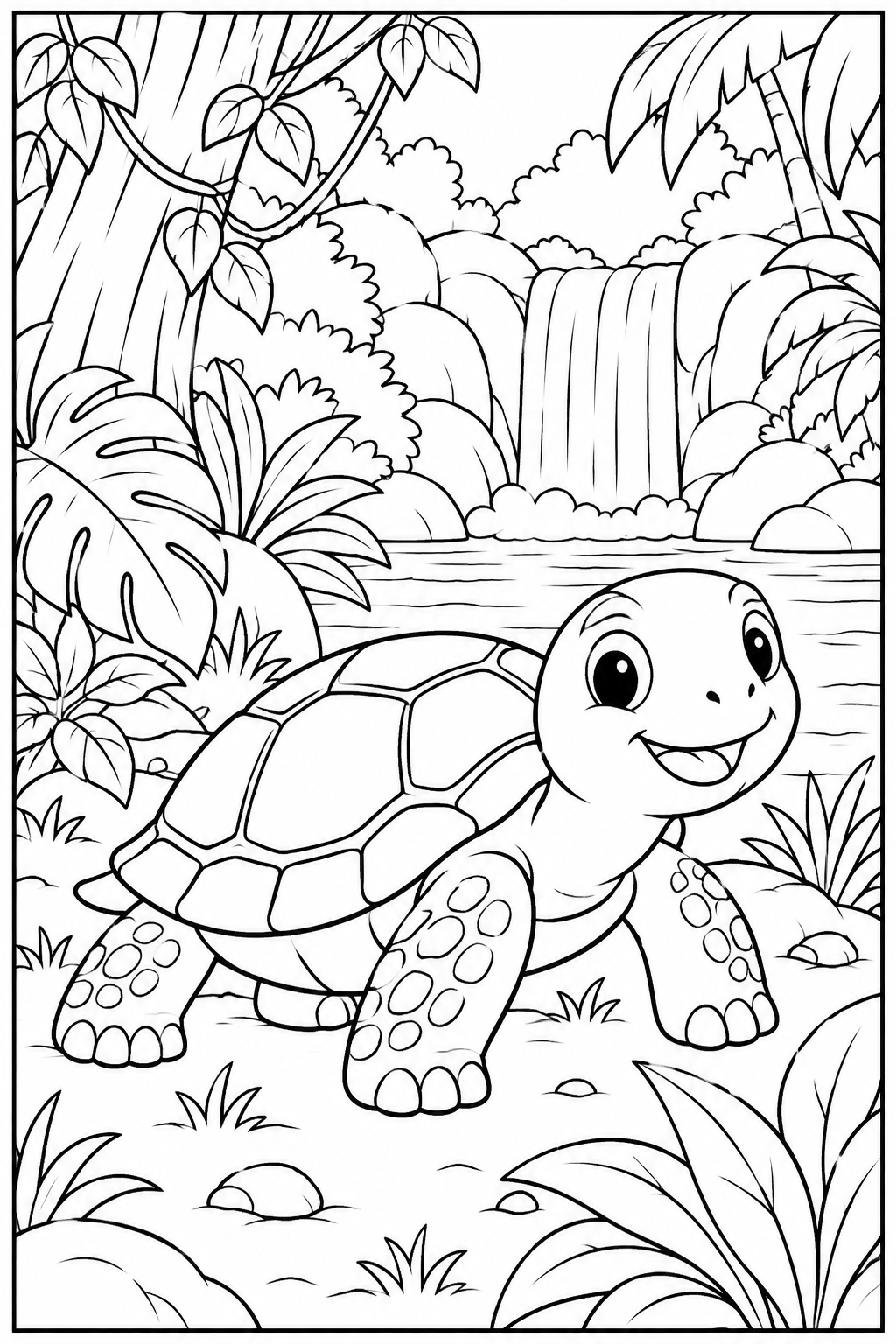 Schildpad — In de jungle — kleurplaat om te printen
