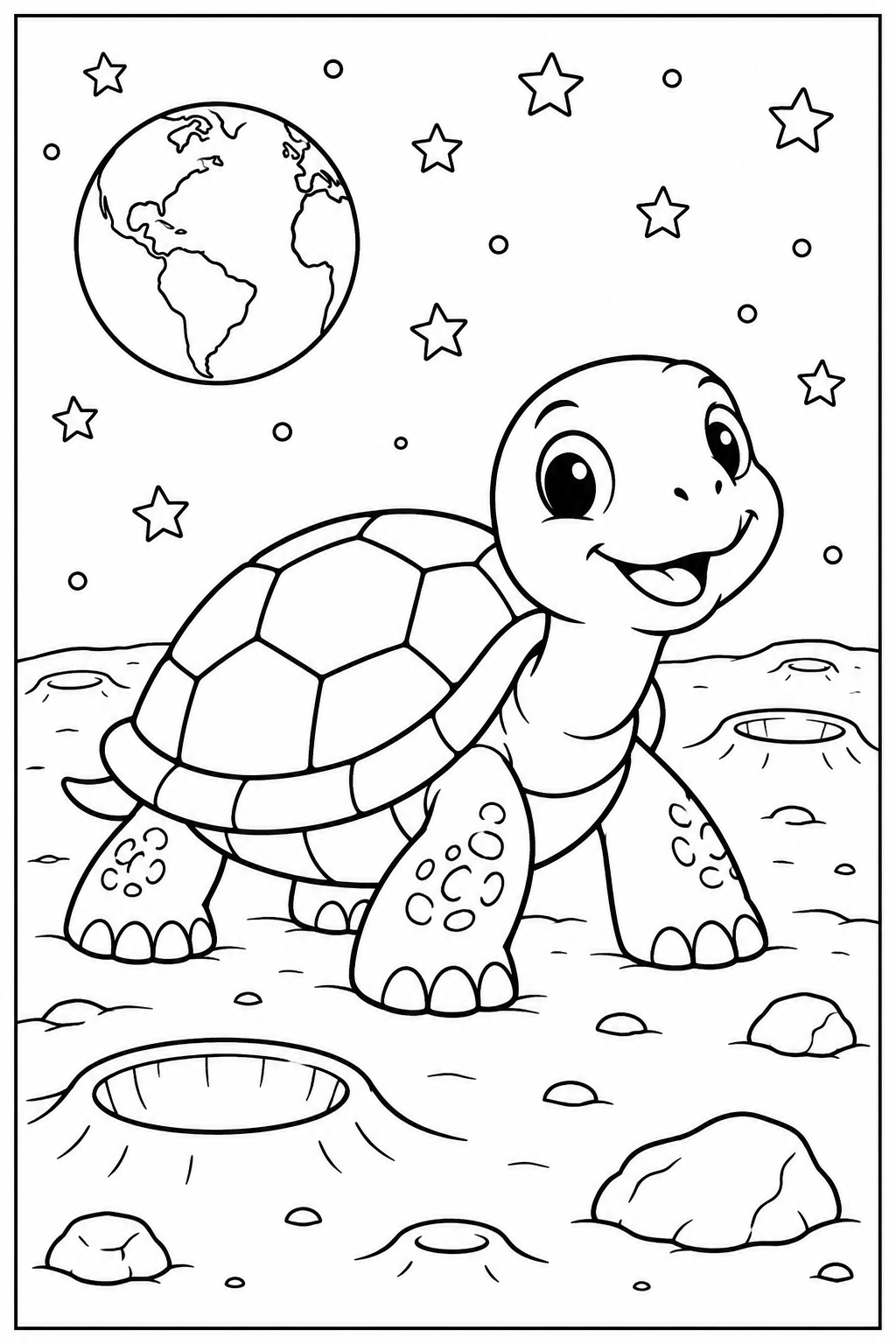 Schildpad — Op de maan — kleurplaat om te printen