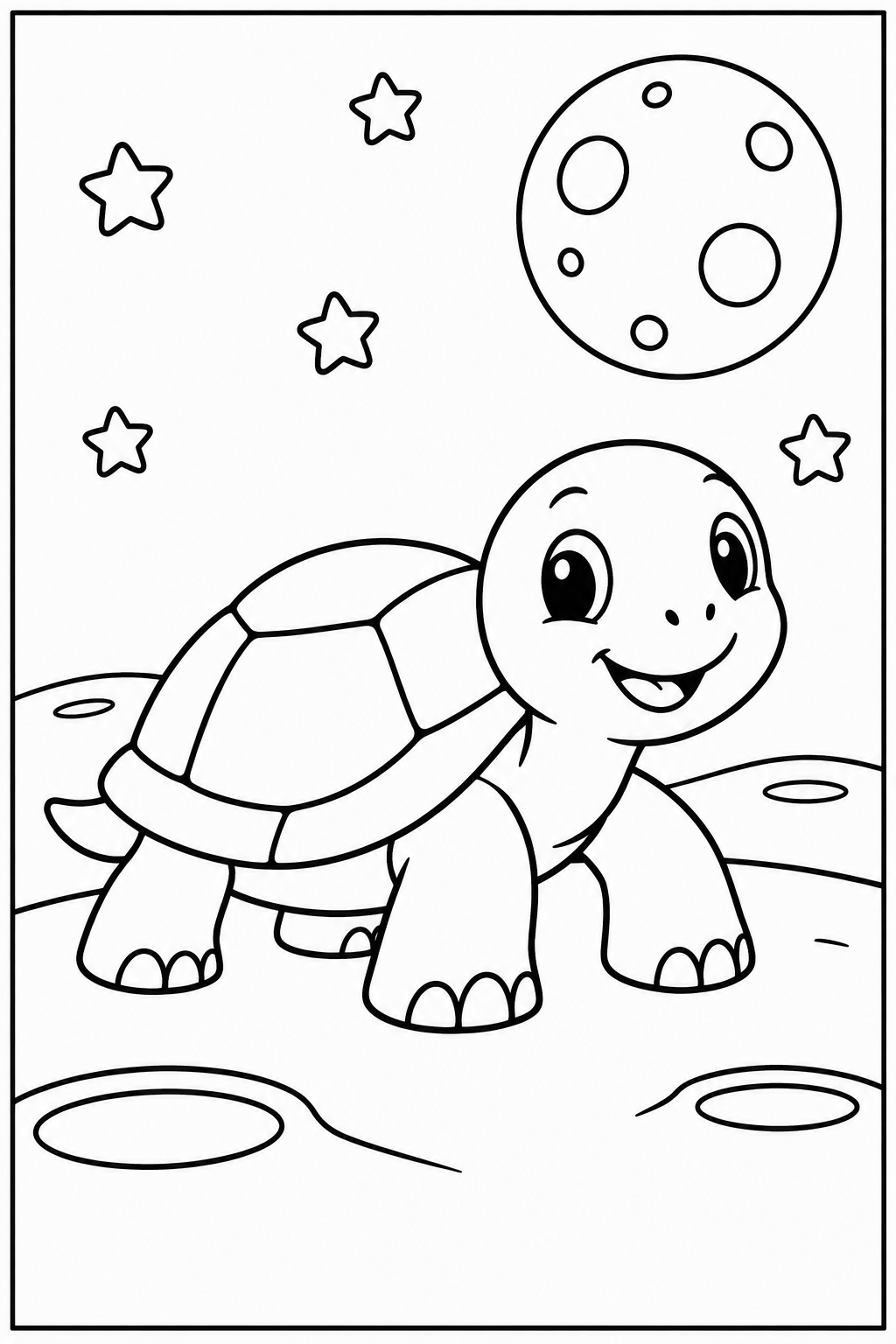 Schildpad — Op de maan — kleurplaat om te printen