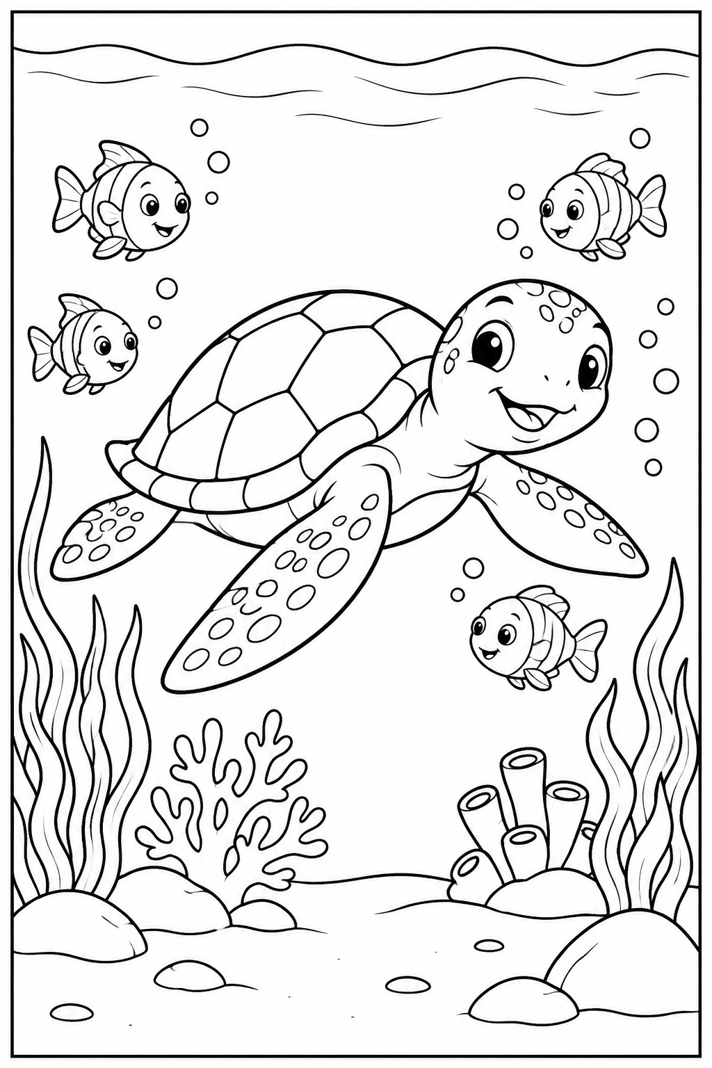 Schildpad — Onder water — kleurplaat om te printen