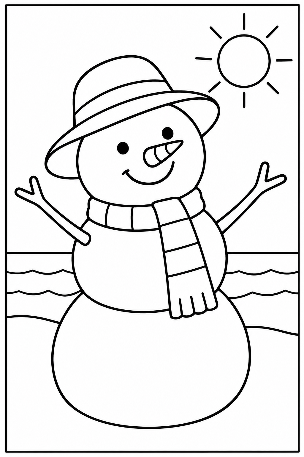 Sneeuwpop — Op het strand — kleurplaat om te printen