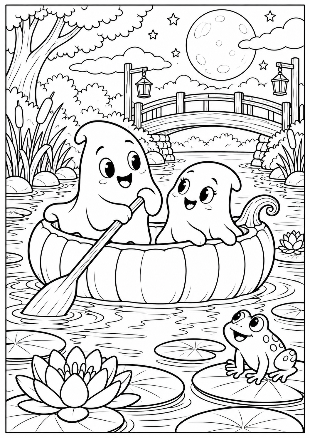 De pompoenboot — zwart-wit kleurplaat