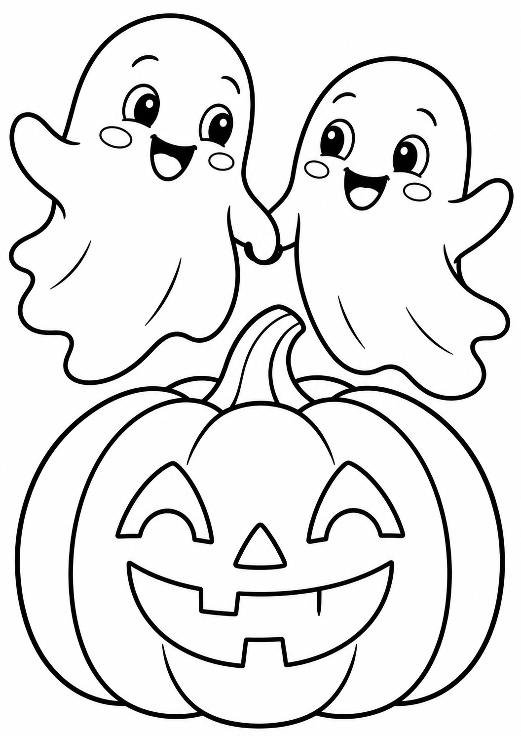 De spookjesvrienden — zwart-wit kleurplaat