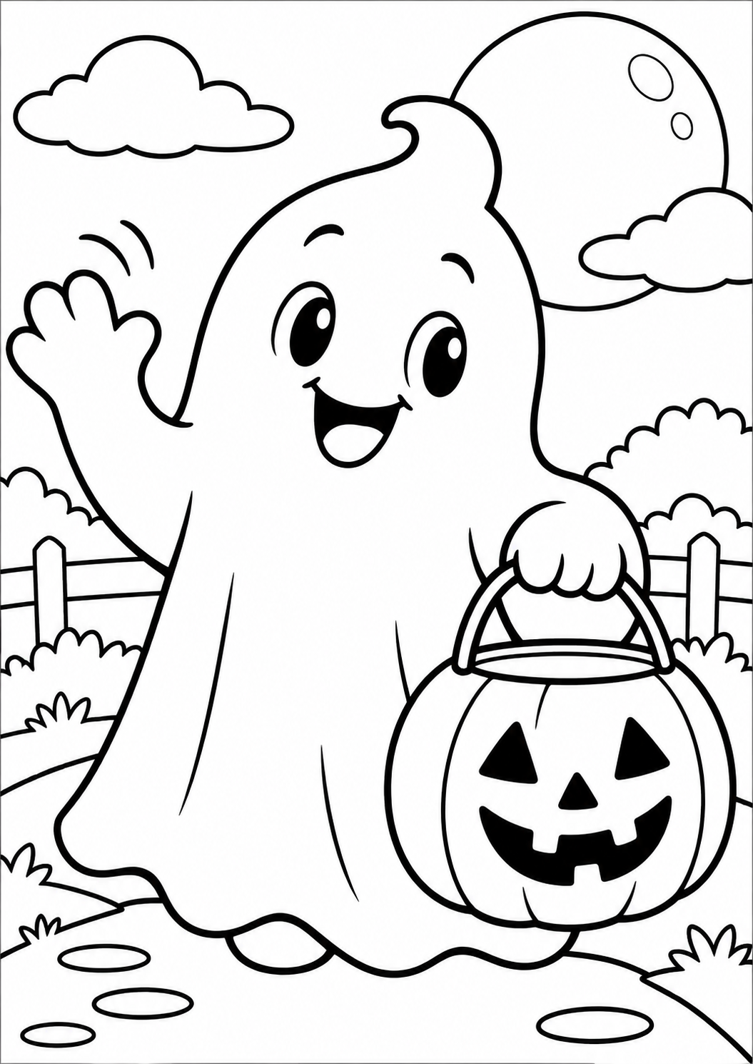 Het lieve spookje — zwart-wit kleurplaat