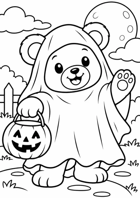 De teddybeer als spook — kleurplaat om te printen