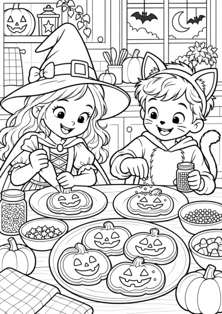 Het Halloweenkoekjesfeest — kleurplaat om te printen