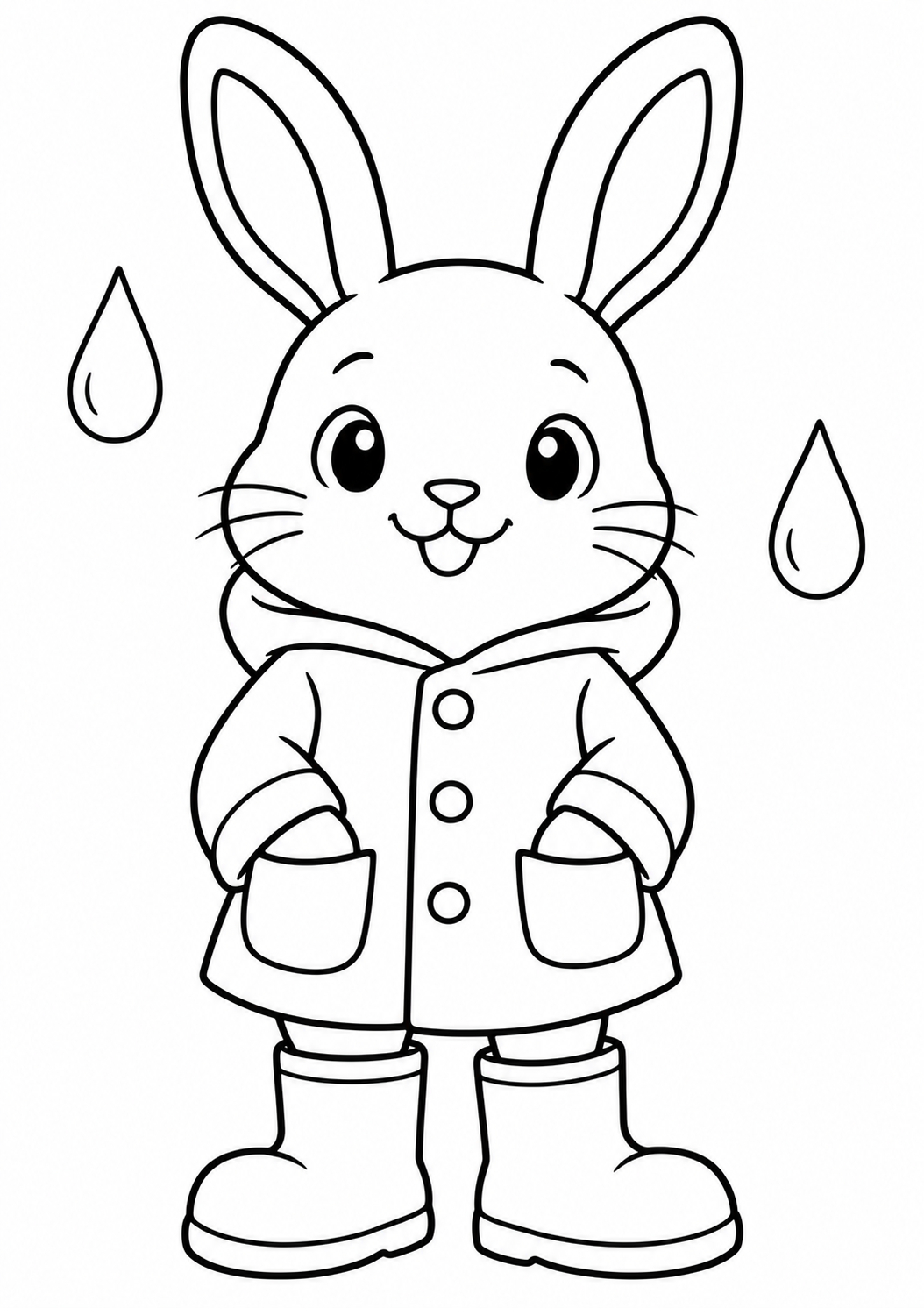 Het konijn in de regenjas — zwart-wit kleurplaat