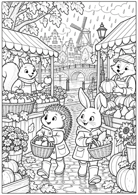 De herfstmarkt β kleurplaat om te printen