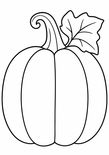 De pompoen met het blad — kleurplaat om te printen