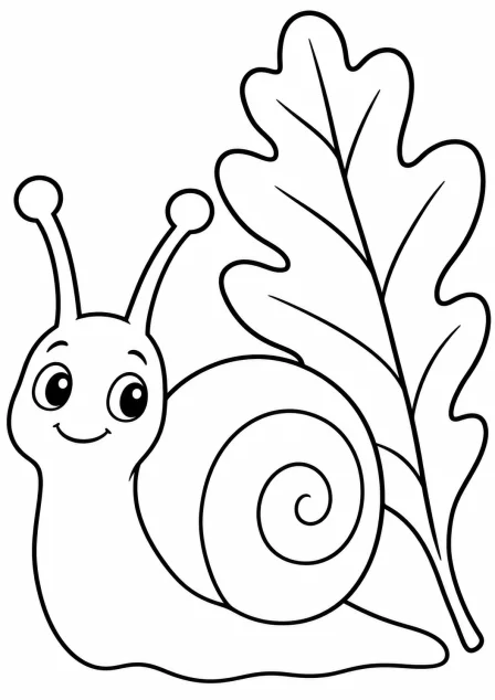 De slak bij het blad — kleurplaat om te printen