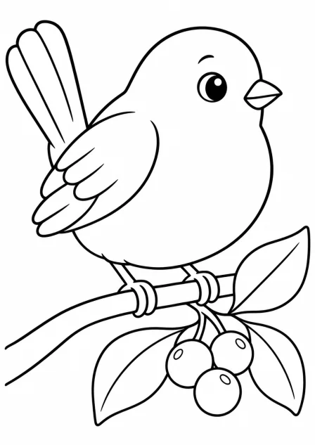 De vogel met de besjes — kleurplaat om te printen
