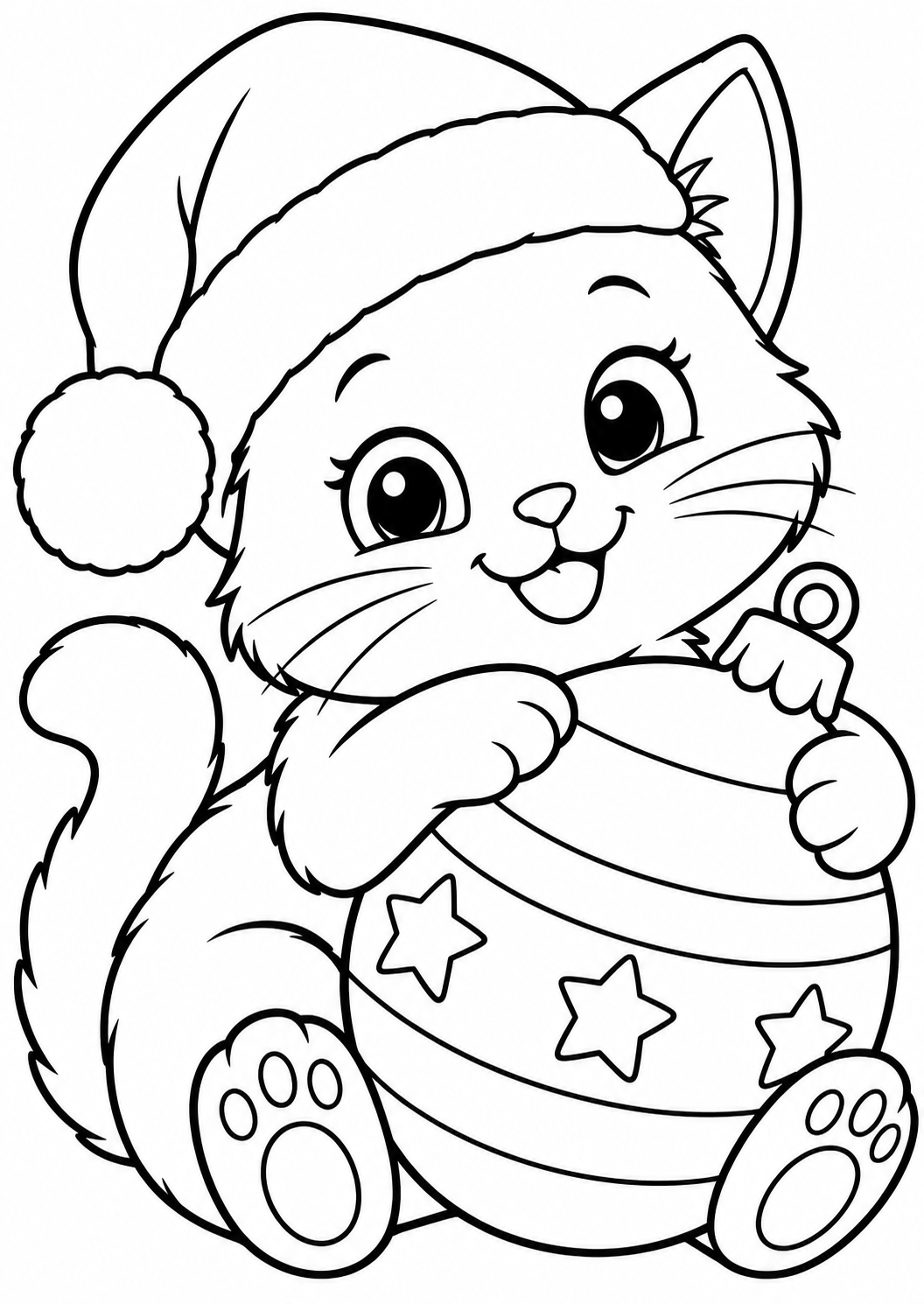 De kerstkat — zwart-wit kleurplaat