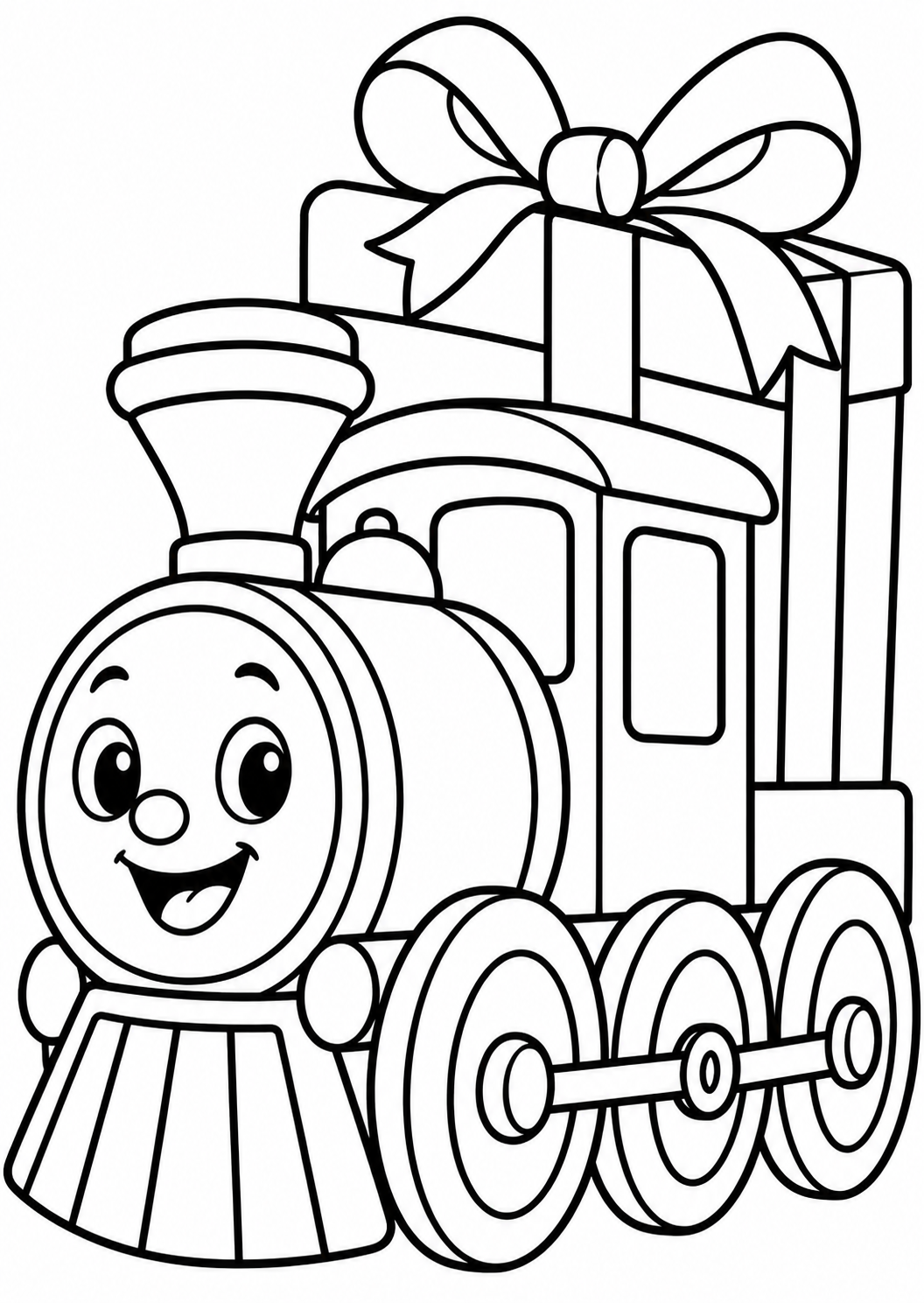 De kersttrein — zwart-wit kleurplaat