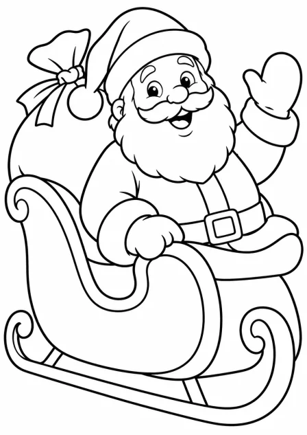 De kerstman in de slee — kleurplaat om te printen