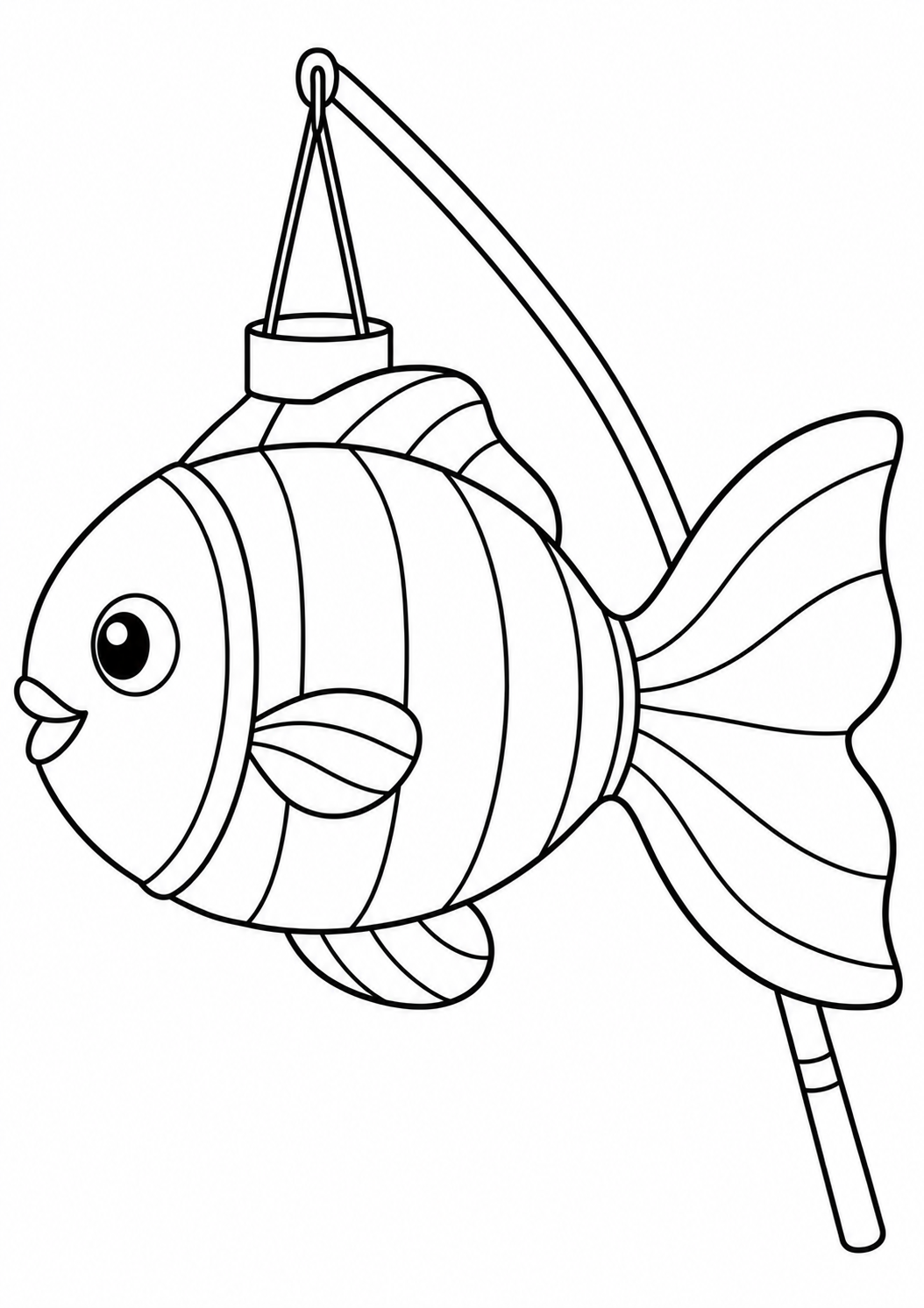 De vissenlampion — zwart-wit kleurplaat