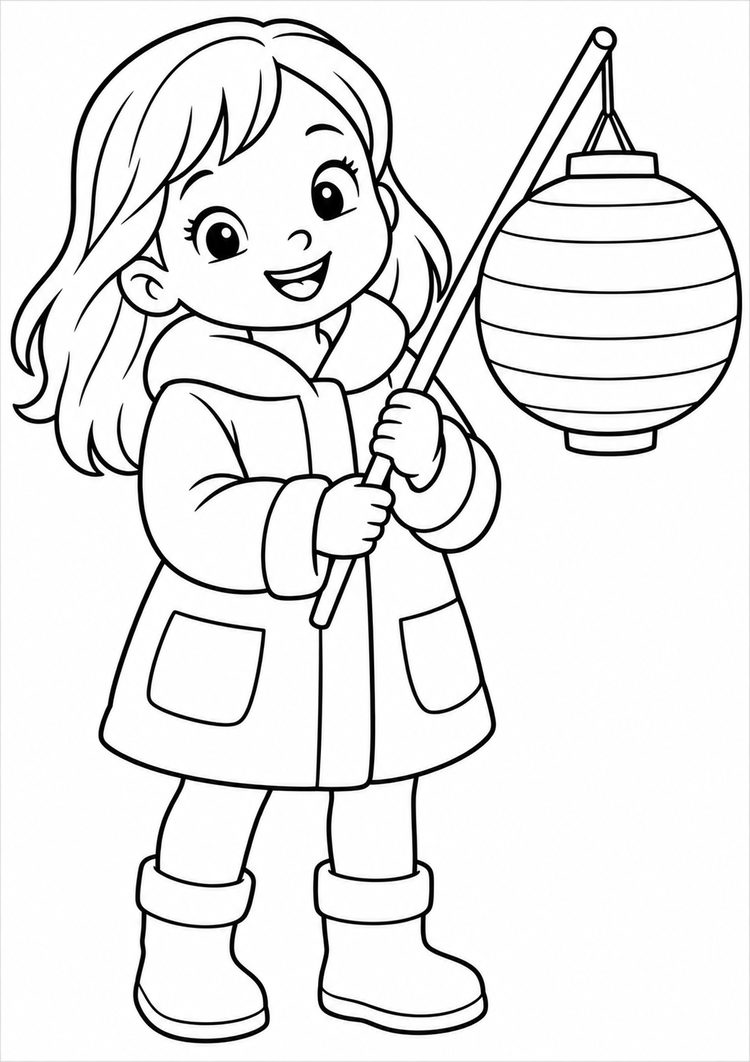 Het meisje met de lampion — zwart-wit kleurplaat