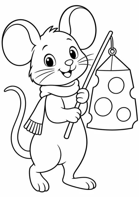 De muis met de lampion — kleurplaat om te printen