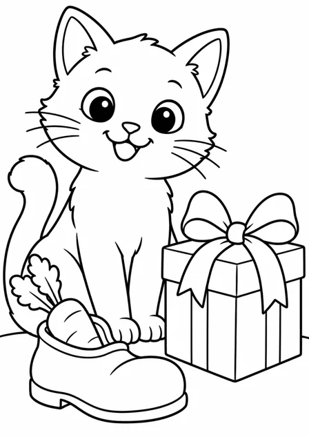 De kat naast het schoentje — kleurplaat om te printen