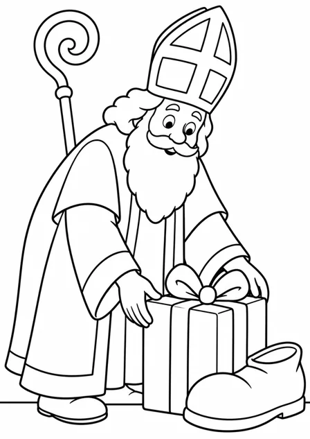 Sinterklaas en het schoentje — kleurplaat om te printen