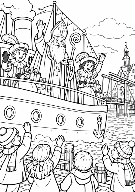 Sinterklaas neemt afscheid — kleurplaat om te printen