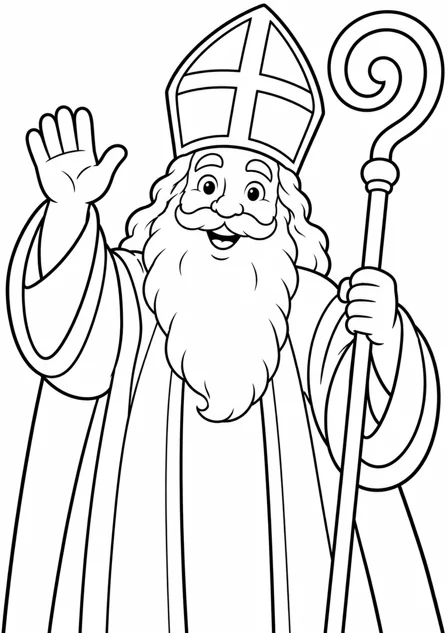 Sinterklaas zwaait — kleurplaat om te printen