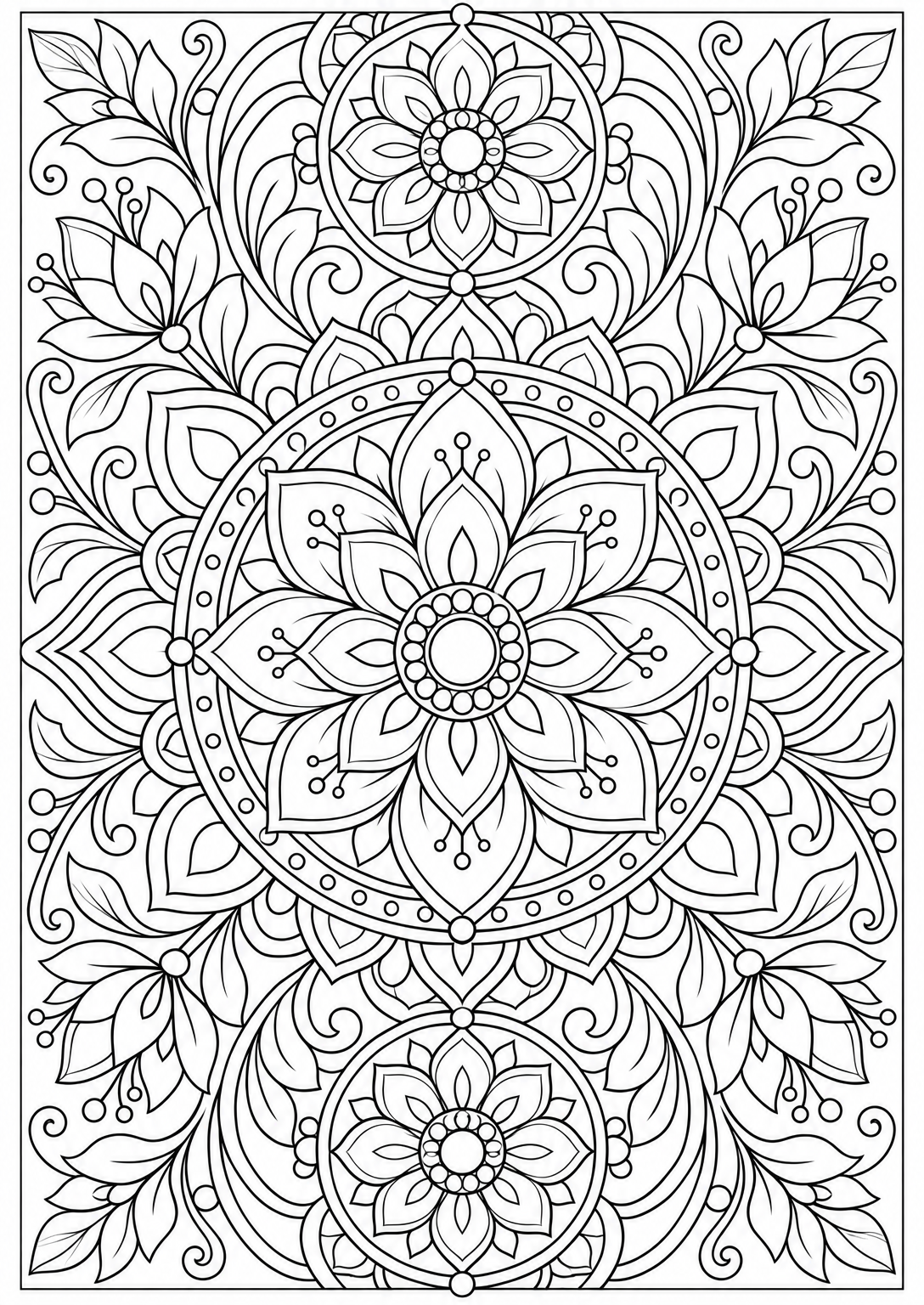 Mandala met lotusbloemen — kleurplaat voor volwassenen